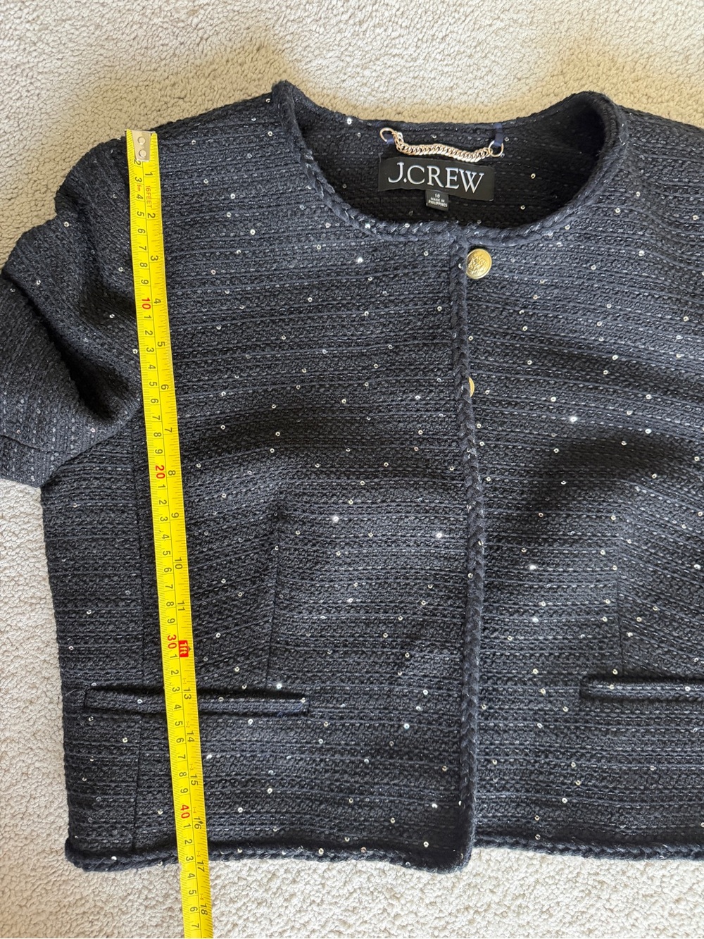 J.Crew Louisa Lady Jacket Sequin Tweed Black Cropped Blazer Size 10 - Picture 13 of 14